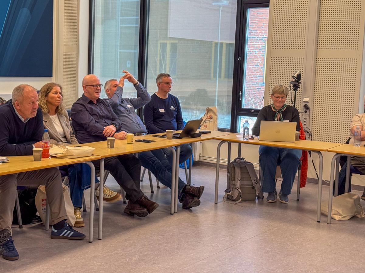 Menn og kvinner sitter rundt et bord